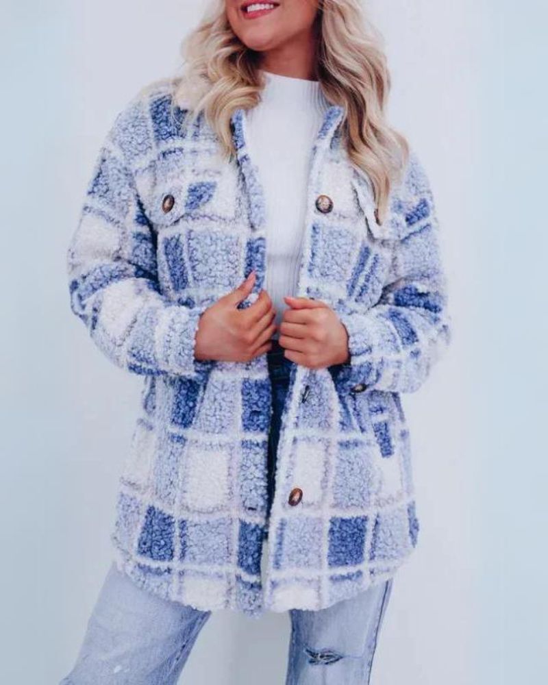 Sage - Polar Fleece Plaid Jacket