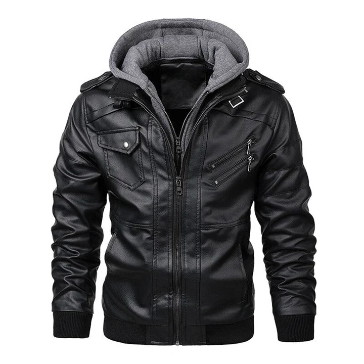 Adam - Men's Hooded Leather Jacket