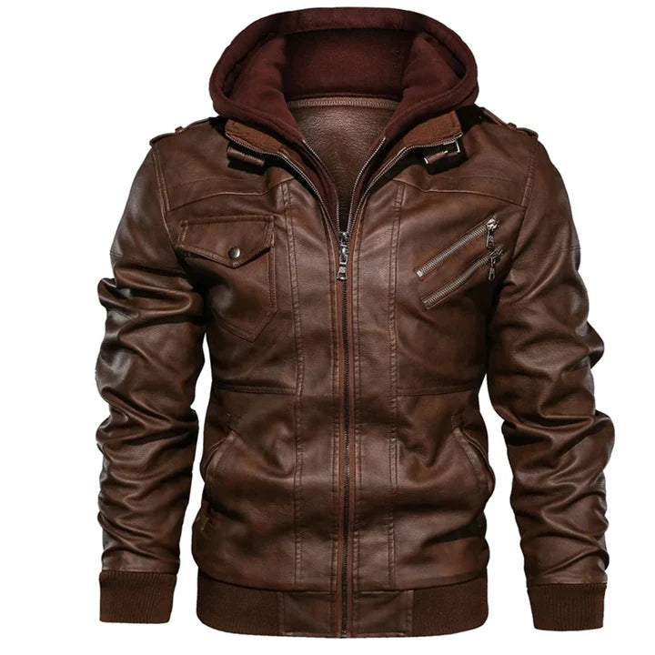 Adam - Men's Hooded Leather Jacket