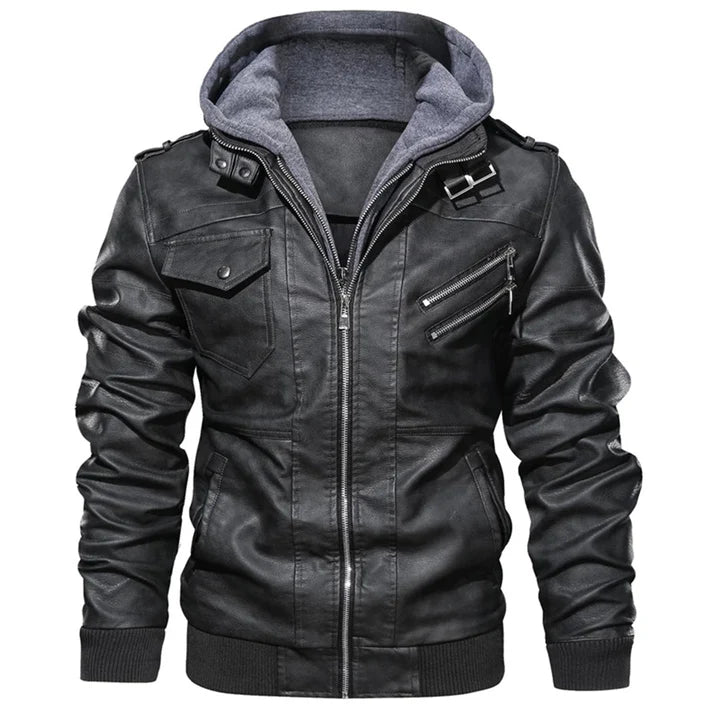 Adam - Men's Hooded Leather Jacket