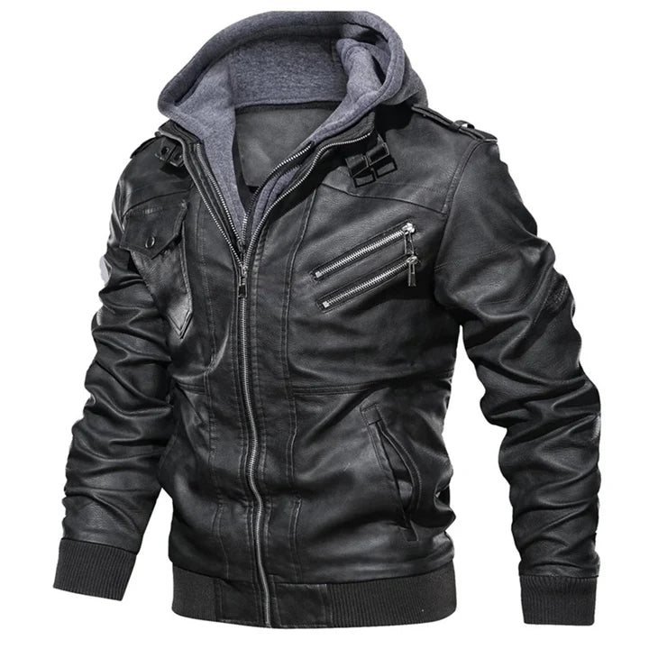 Adam - Men's Hooded Leather Jacket