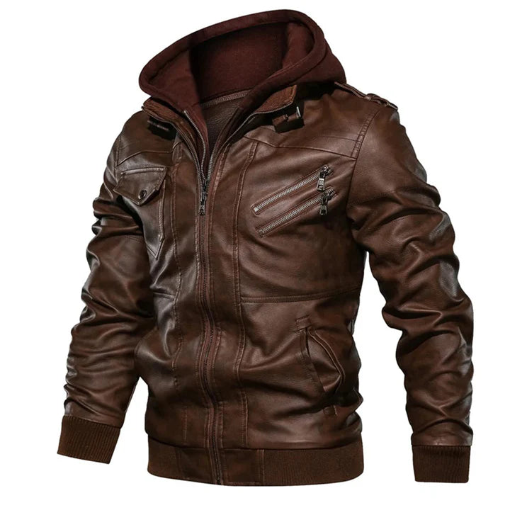 Adam - Men's Hooded Leather Jacket