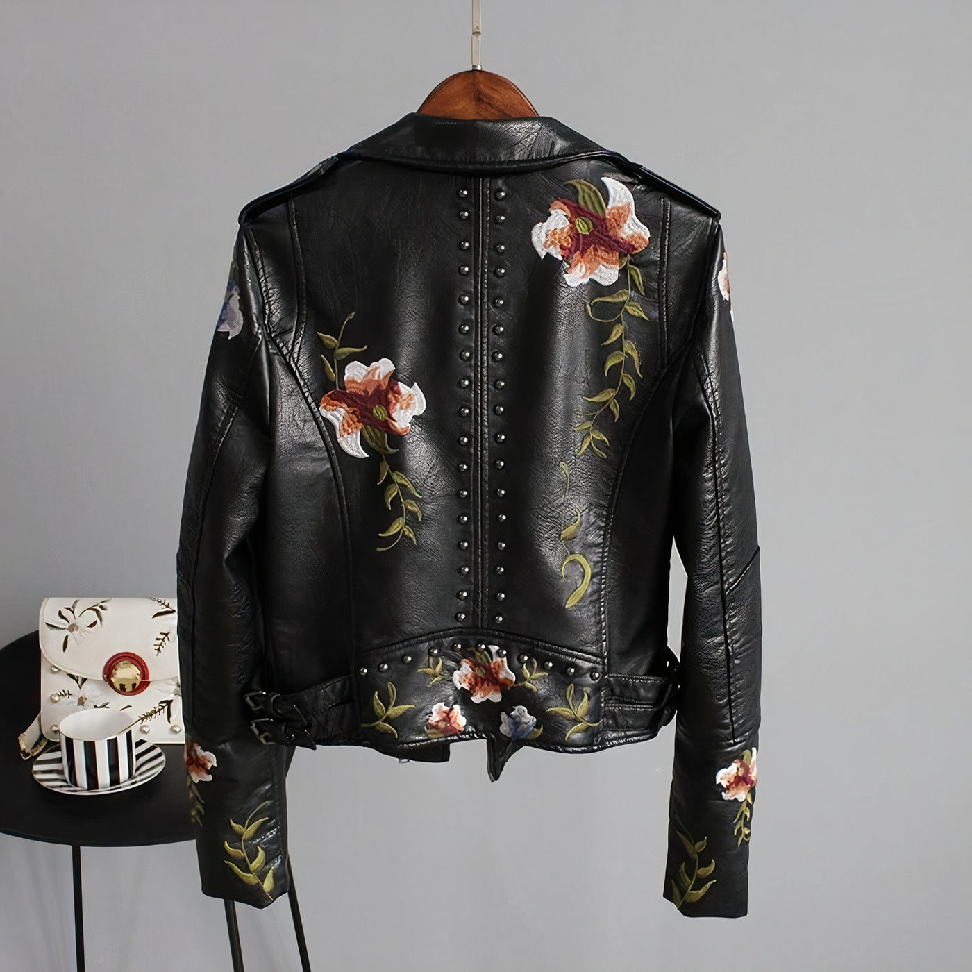 Debra - Women's Floral Leather Jacket