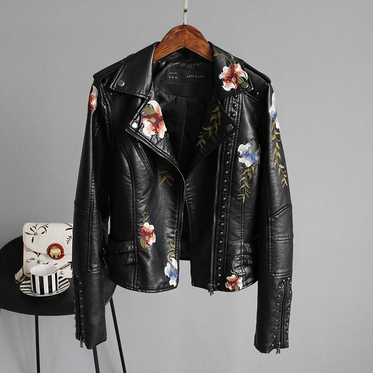 Debra - Women's Floral Leather Jacket