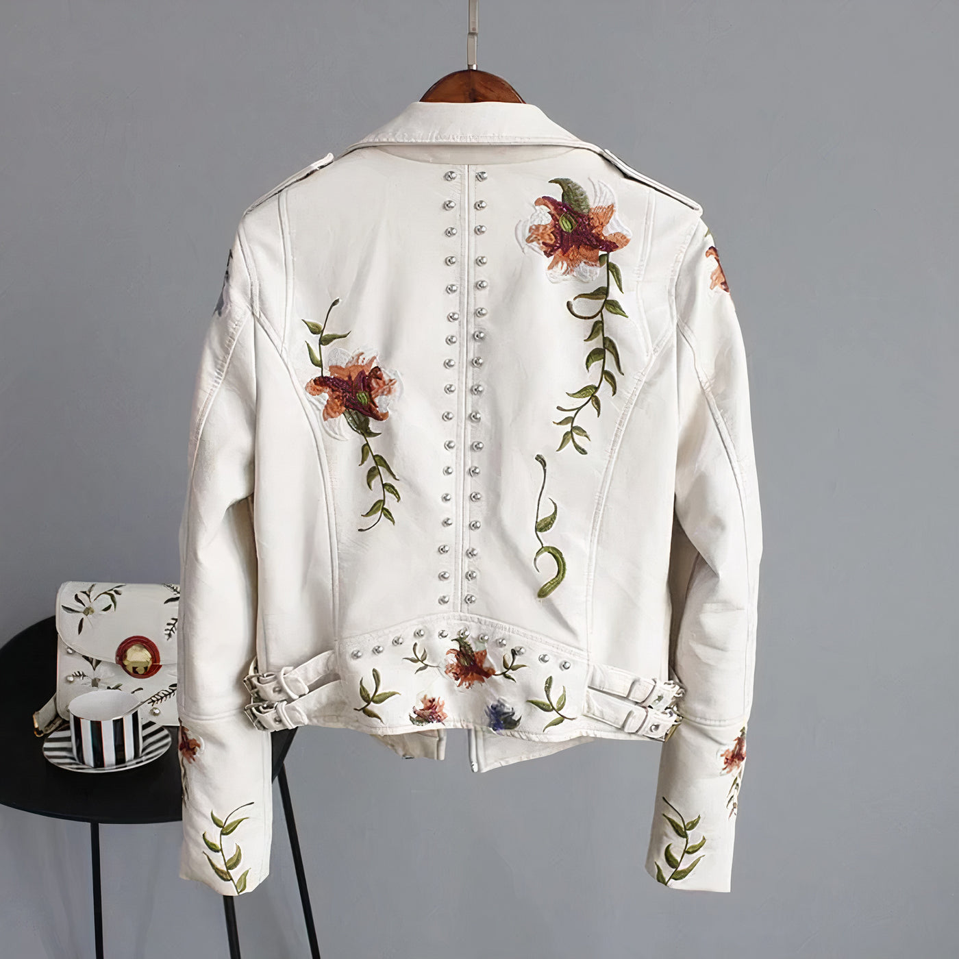 Debra - Women's Floral Leather Jacket