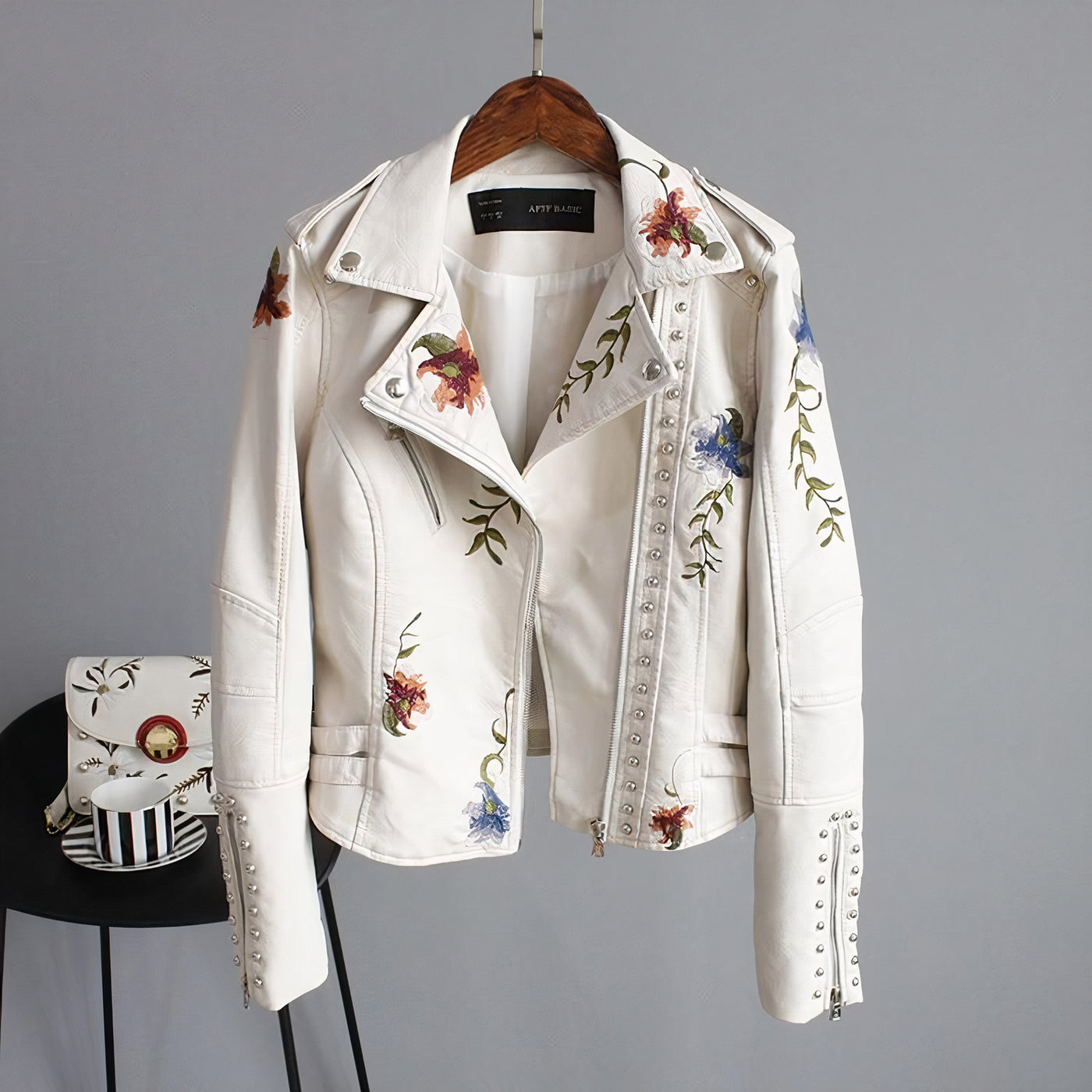 Debra - Women's Floral Leather Jacket