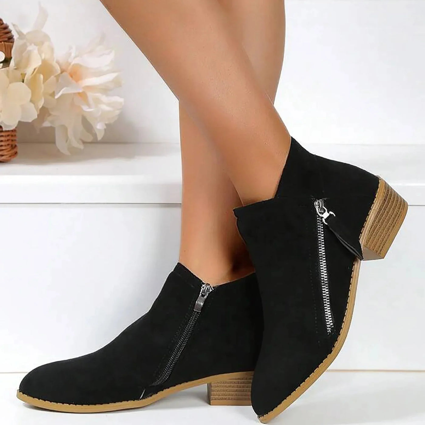 Halle - Women's Suede Ankle Boots with Zipper