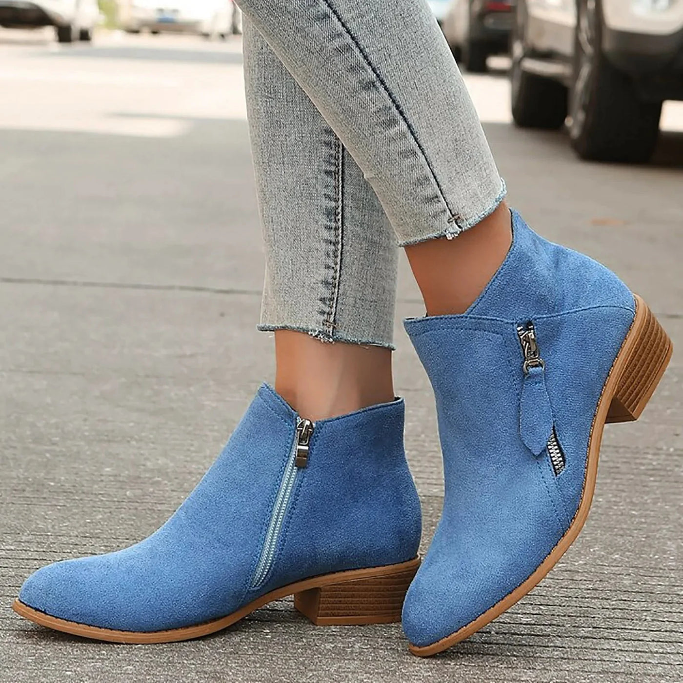 Halle - Women's Suede Ankle Boots with Zipper