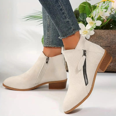 Halle - Women's Suede Ankle Boots with Zipper