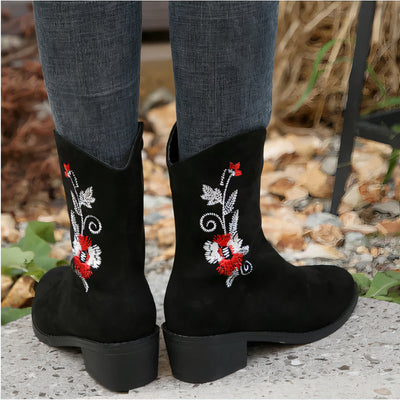 Layne - Women's Ankle Boots with Floral Embroidery