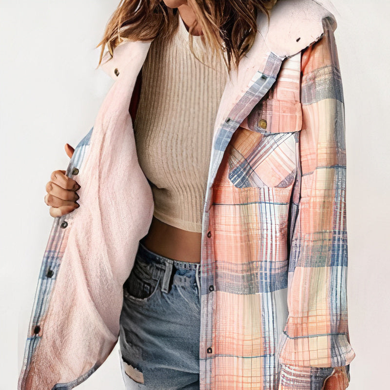 Melody - Womens Fur Plaid Hooded Coat