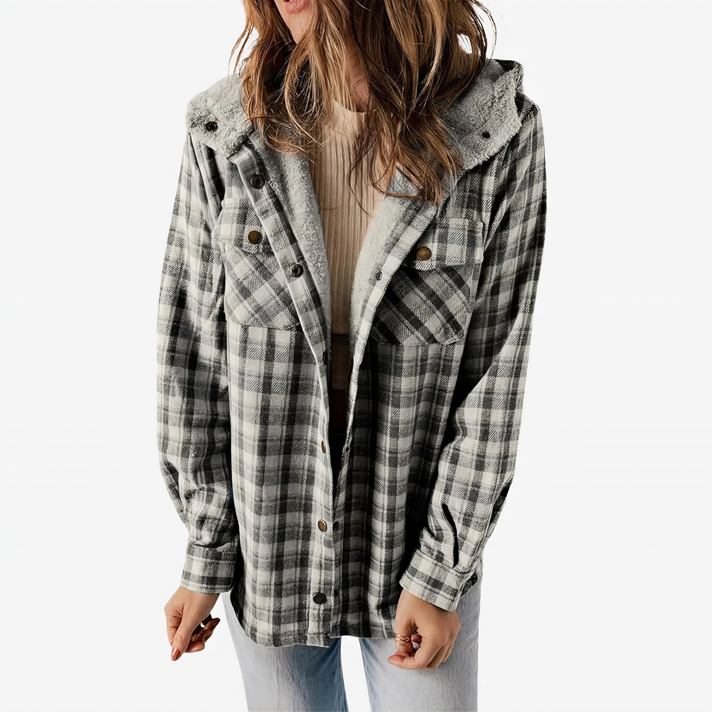 Nancy - Plaid Teddy Flannel Jacket