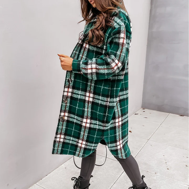 Raven - Plaid Long Coat for Women